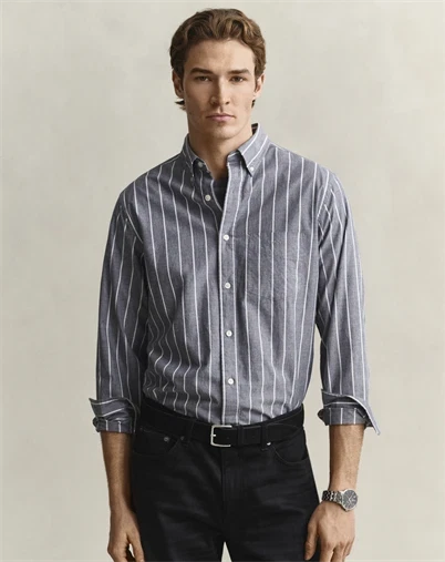 Gant - Reg Stripe Skjorte - Dark Indigo Melange
